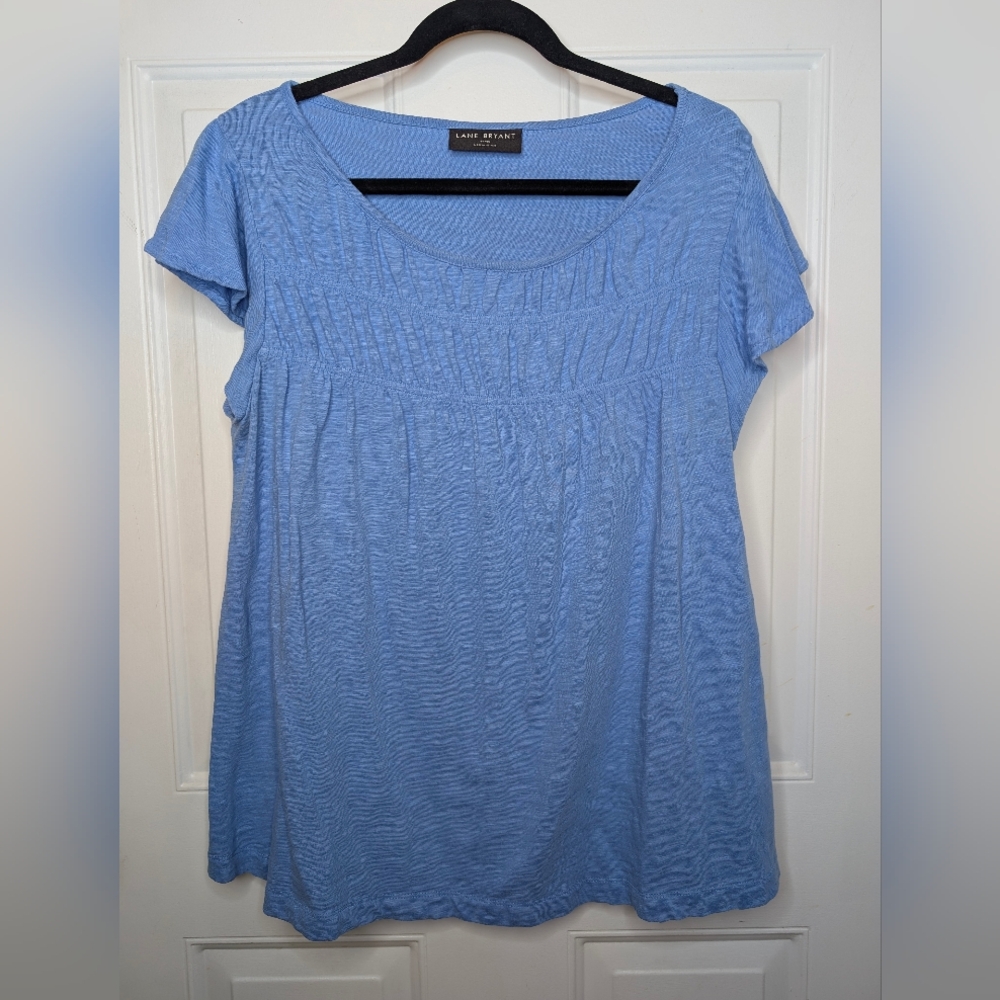 Lane Bryant Blue Smocked Cap Sleeve Blouse